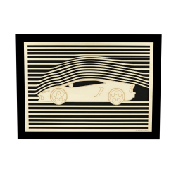 Customizable wall art frame of a car design in cut and engraved wood