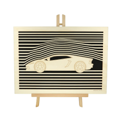 Customizable wall art frame of a car design in cut and engraved wood