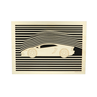 Customizable wall art frame of a car design in cut and engraved wood