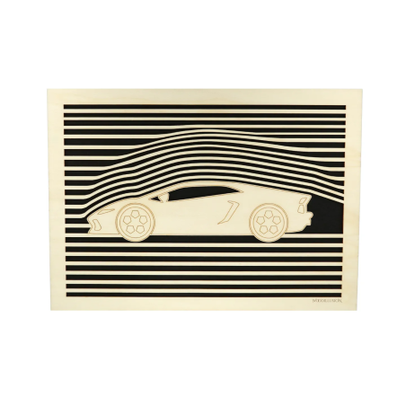 Customizable wall art frame of a car design in cut and engraved wood