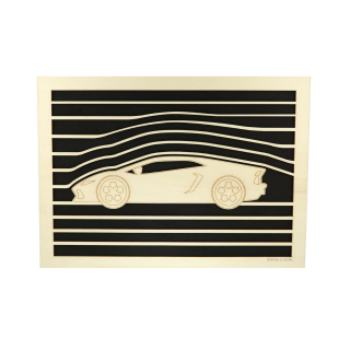Customizable wall art frame of a car design in cut and engraved wood