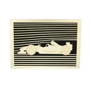 Customizable wall art frame of a car design in cut and engraved wood