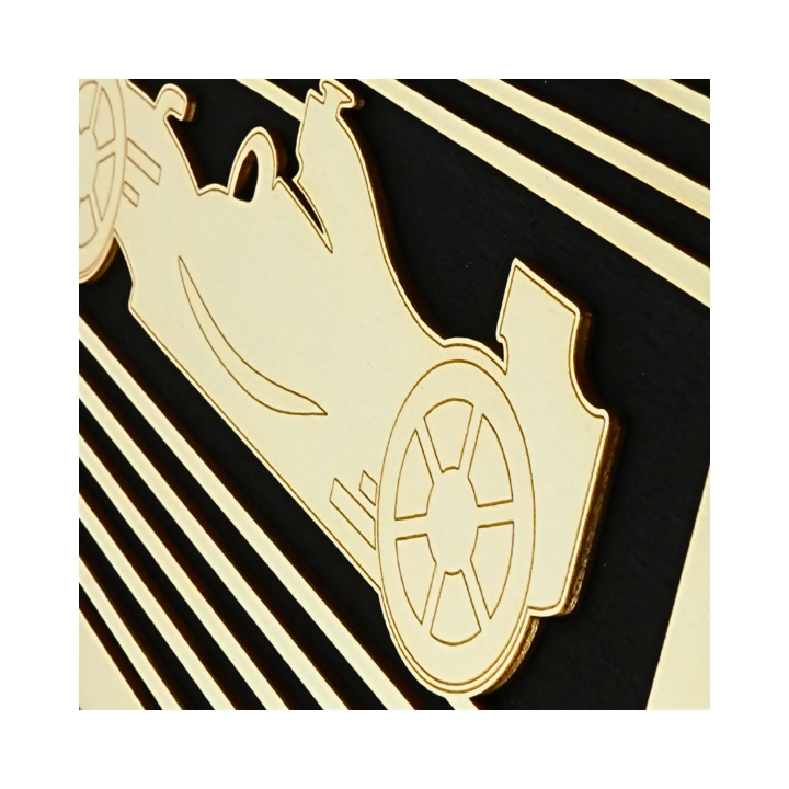 Zoom on a customizable wall art frame of a car design in cut and engraved wood