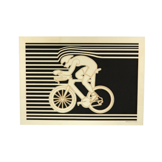 Customizable wall art frame of a cycling design in cut and engraved wood
