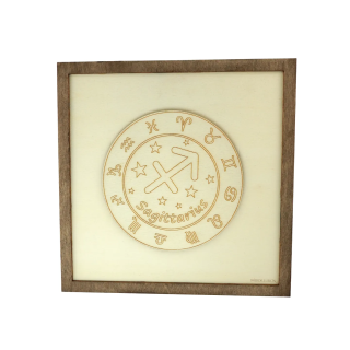 Tableau cadre personnalisable d’un sagittaire en bois découpé et gravé vue de face Woodillusion