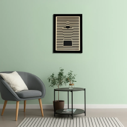 Waiting room view with a customizable wall art frame of a bottle design in cut and engraved wood