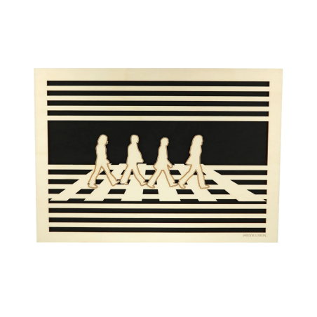 Waiting room view with a customizable wall art frame of The Beatles Abbey Road design in cut and engraved wood