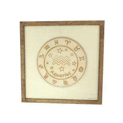 Tableau cadre personnalisable d’un verseau en bois découpé et gravé vue de face Woodillusion