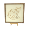 Customizable wall art frame of a wireframe cat in cut and engraved wood front view with easel Woodillusion