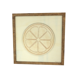 Tableau cadre personnalisable d’un citron en bois découpé et gravé vue de face Woodillusion