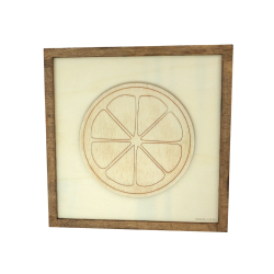 Tableau cadre personnalisable d’un citron en bois découpé et gravé vue de face Woodillusion