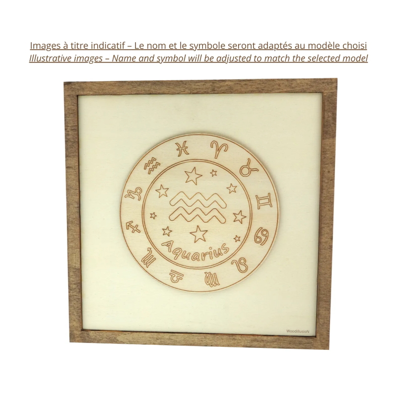 Customizable wall art frame of Gemini in cut and engraved wood front view Woodillusion