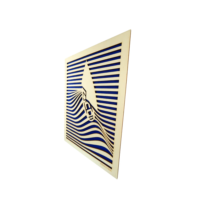 Customizable wall art frame of a sailboat in cut and engraved wood side view Woodillusion