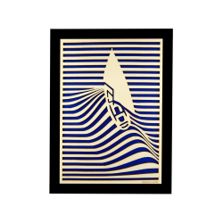 Customizable wall art frame of a sailboat in cut and engraved wood front view with frame Woodillusion