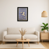 Vue d’un salon avec un tableau cadre personnalisable d’un surfeur en bois découpé et gravé vue de face avec cadre Woodillusion