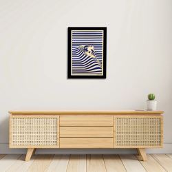 Entrance view with a customizable wall art frame of a surfer in cut and engraved wood front view with frame Woodillusion