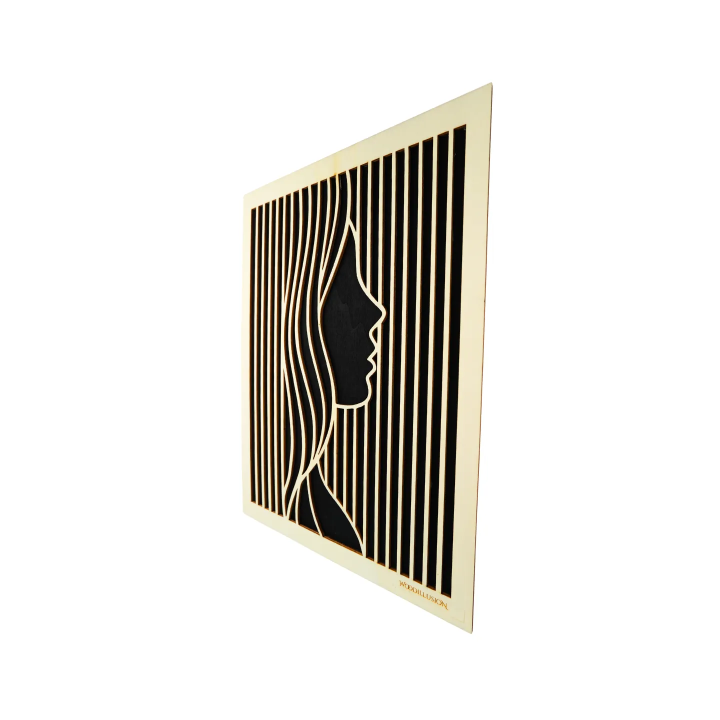 Tableau cadre personnalisable d’un visage en bois découpé et gravé vue de profil  Woodillusion