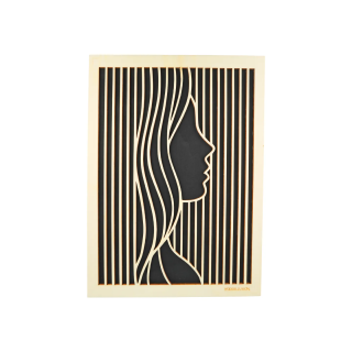 Customizable wall art frame of a face in cut and engraved wood front view Woodillusion