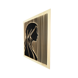 Customizable wall art frame of a face in cut and engraved wood side view Woodillusion