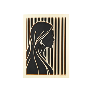 Customizable wall art frame of a face in cut and engraved wood front view Woodillusion