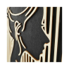 Zoom on customizable wall art frame of a face in cut and engraved wood side view Woodillusion