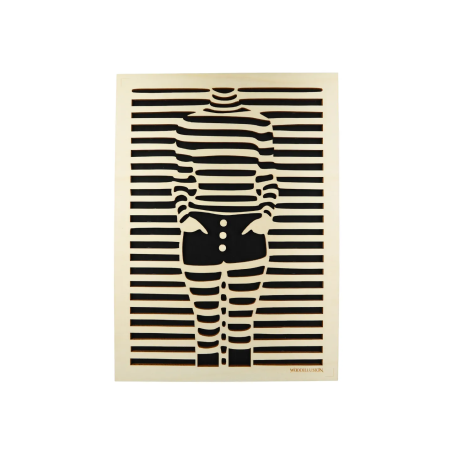 Tableau cadre personnalisable d’une silhouette en bois découpé et gravé vue de face Woodillusion