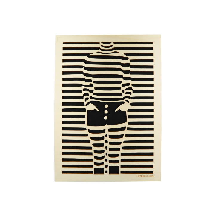 Tableau cadre personnalisable d’une silhouette en bois découpé et gravé vue de face Woodillusion